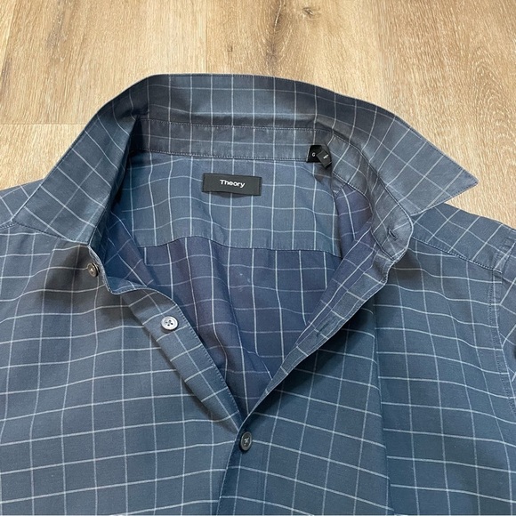 Theory Shirt Adult Large Gray Black Plaid Lightweight Button Up Cotton Mens - Picture 14 of 16